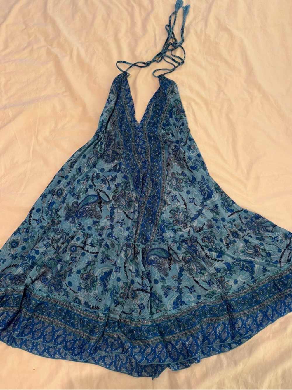 Bottega Positano Blue Paisley Halter Summer Dress